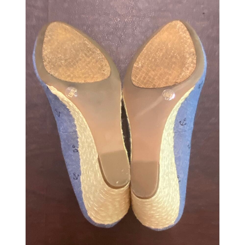 Sole Society Denim Anchor Wedge Heels Espadrille Nautical Sz 8.5 Resort Coastal - Picture 7 of 8